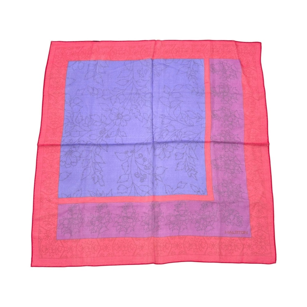 Halston Silk Scarf Sheer Purple Red Pink Square Vintage Floral 20 1/2" Square